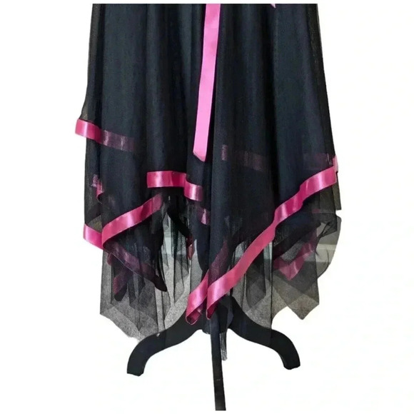 Cache VTG 90s Y2K Black Strapless Tulle Mesh Handkerchief Hem Dress Ruched Goth - Picture 8 of 8